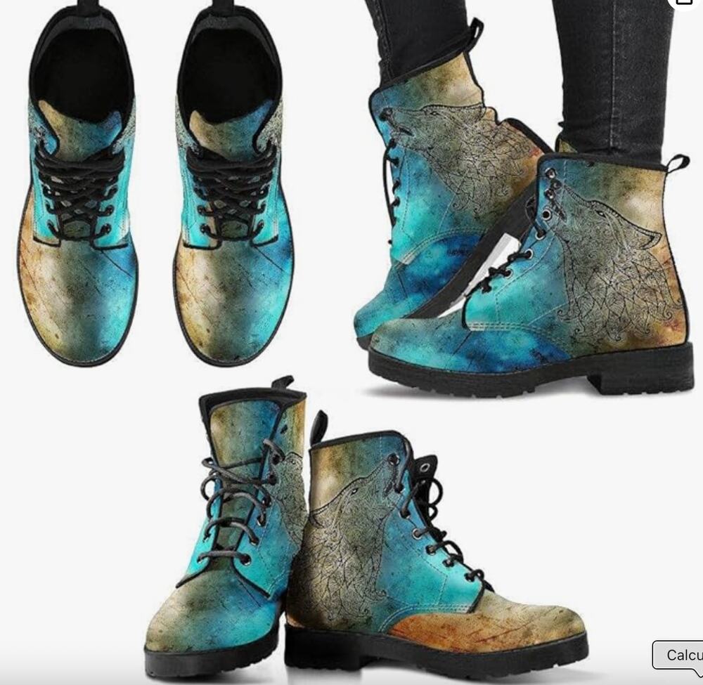 Unisex Statement Tribal Vegan Leather Handmade Crafted Combat Boot M7.5/ F-10